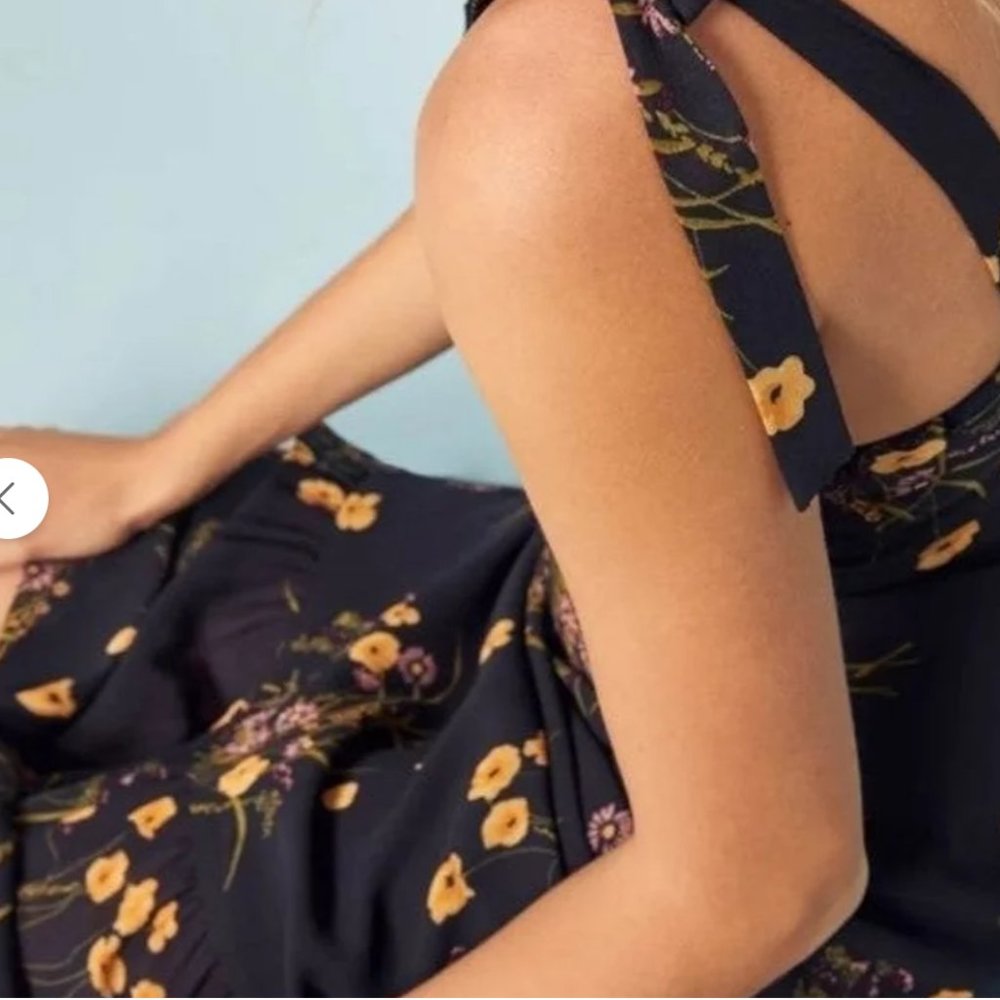 Reformation Navy Floral Midi Dress with Yellow Accents - Picture 6 of 15